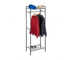 Relaxdays Kleiderständer mit Ablage SANDRA, Metall, Garderobenständer, mit Kleiderstange, Schuhablage auch für Stiefel, HBT: 166 x 60,5 x 38 cm, schwarz