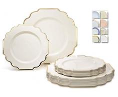 Occasions 50 Stück Partei Einweg-Geschirr Set - Hochzeit Kunststoff Teller & Besteck für 25 Personen (50-teiliges Set (25 Gäste), Reich Elfenbein und Gold)