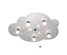 Elobra Sternenhimmel Lampe, Wolken Lampe Sternenwolke: Süße Deckenlampe Kinderzimmer mit verschiedenen Leuchtstufen, Nachtlicht, silber, Echtholz, mit Schlummerfunktion, Hergestellt in Deutschland