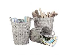 Relaxdays Aufbewahrungskörbe 3er Set, runde Aufbewahrungsbox, Körbchen geflochten, Aufbewahrungskisten 3 Größen, grau