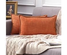 MIULEE Dekorative Überwurf-Kissenbezüge Farmhouse Besatz Flansch Leinen Jute-Kissenbezüge Vintage Decor Kissenbezüge für Couch Sofa Schlafzimmer Auto 12x20 Orange