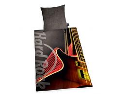 Herding HARD ROCK Bettwäsche-Set, Wendemotiv, Original Hard Rock Café Lizenz, Bettbezug 155 X 220 cm, Kopfkissenbezug 80 x 80 cm, Baumwolle/Renforcé, Grau