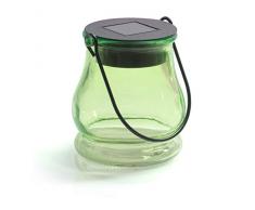 Solarlicht aus Glas als Hängeleuchte oder Tischlicht mit integriertem Solarpanel und LEDs zur Beleuchtung in Grün für Garten, Weihnachten, innen und aussen mit Deko befüllbar