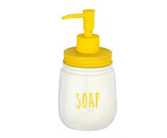 WENKO Seifenspender Tirana - Flüssigseifen-Spender, Spülmittel-Spender Fassungsvermögen: 0, 40 l, Keramik, 9, 5 x 17 x 8, 5 cm, weiß