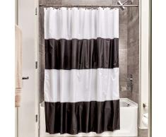 iDesign Zeno Duschvorhang Textil | wasserdichter Duschvorhang mit Streifen | waschbarer Duschvorhang in der Größe 183,0 cm x 183,0 cm | Polyester schwarz/weiß