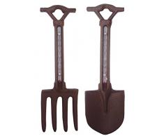 Esschert Design Thermometer, Temperaturmesser Motiv Gabel oder Schaufel aus Gusseisen, 1 Stück, sortiert, ca. 7 cm x 23,6 cm