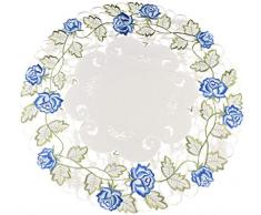 Linens, Art and Things Bettwäsche, Art und Things Bestickt 55,9 cm Rund Viktorianischen Blau Rose mit Grün Arbeit auf Elfenbein Große Spitzendeckchen Kleiner Tisch Mittelpunkt Tisch-Sets