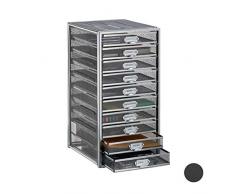 Relaxdays, Silber Schubladenbox, 10 Schubfächer, für Din A4 Dokumente, Ordnungssystem für Schreibtisch, Aktenablage, Standard