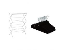 AmazonBasics Klappbarer Wäscheständer, Weiß & Kleiderbügel für Anzug/Kostüm, mit Samt überzogen, 30er-Pack, Schwarz