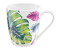 AMBITION Porzellan Becher Tropical 370 ml Blätter Trinkbecher Porzellanbecher Teebecher Kaffeebecher spühlmaschinengeeignet mikrowellengeeignet tolle Geschenkidee Porzellan mehrfarbig pflanzenmotiv