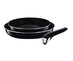 Tefal Ingenio Pfannen-Set, Emaille, Farbton Feige, 2 Stück, inkl. 1 Griff, schwarz, 22 cm / 26 cm
