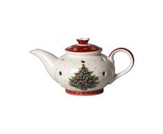 Villeroy & Boch Toys Delight Decoration Teelichthalter Kaffeekanne, Weihnachtsdekoration aus Premium Porzellan, weiß, rot
