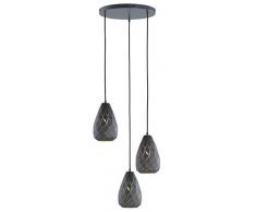 Trio Leuchten Pendelleuchte Onyx 301300342, Metall, anthrazit / innen goldfarbig, Kabel gewebeummantelt schwarz