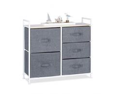 Relaxdays Regalsystem, 5 Stoff-Schubladen, HxBxT: 77,5 x 83 x 29 cm, universale Schubladenbox, Metall und Holz, grau