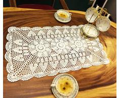 Janef Tischläufer aus Baumwolle, handgefertigt, mit Spitze, rechteckig, 40,6 x 61-160 cm, Beige/Weiß Shabby Chic 16 by 24 Inch weiß