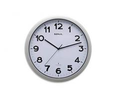 Funkuhr MAULstep, Wanduhr, automatische Zeiteinstellung, große Ziffern, Kunststoff, bruchfest, silber, Ø 40 cm