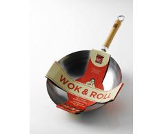 School of Wok Wok und Antihaftbeschichtung Carbot Stahl rund Boden Wok, Rolle, Silber, 33 cm