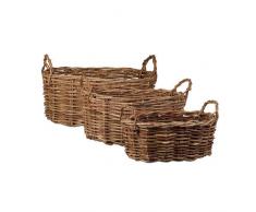 Relaxdays Flechtkorb 3-teilig, Dekokörbe aus Rebenholz, handgemachte Aufbewahrungskörbe mit Griffen, Natur Korb 3er-Set oval, Holz, 51 x 58 x 35 cm