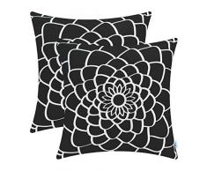 CaliTime Soft Canvas Kissenbezüge Kissenhülle 2er Pack 45cm x 45cm Schwarze Dahlie mit Blumenmuster Beide Seiten drucken Dekokissen