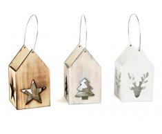 small foot 10535 (3) mit winterlichen Motiven aus Naturholz, ideale Winterdeko Laterne, Holz, Natur, 7.00 x 7.00 x 12.00 cm