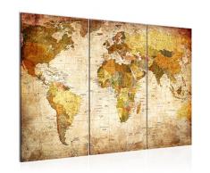 Bilder Weltkarte World Map Wandbild 120 x 80 cm Vlies - Leinwand Bild XXL Format Wandbilder Wohnzimmer Wohnung Deko Kunstdrucke Braun 3 Teilig - MADE IN GERMANY - Fertig zum Aufhängen 103431a
