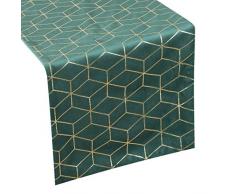 Eurofirany Tischdecke Tischläufer Samt Geometrisches Muster Tischdekoration Tischband Tischtuch Velvet Edel Elegant 1 STK, Dunkelgrün, 35 x 140 cm