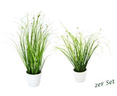 Künstlicher Grasbusch im Topf, mit Blüten, Reisgrasbündel, Kunstpflanze, Dekogras, Kunstgras, künstliche Pflanzen, Ziergras, Gras, Grasbüschel, Deko, Gräser, Osterdeko, Frühjahrsdekoration, 2er Set