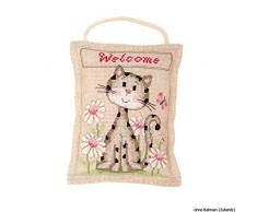Vervaco Deko-Kissen Willkommen Zählmusterpackung-Stickpackung im gezählten Kreuzstich, Baumwolle, Mehrfarbig, 14 x 18 x 0.3 cm