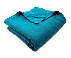 JOWOLLINA Bettüberwurf Plaid Decke Rasa 100% Leinen Stonewashed (Turquoise Green, 250x275 cm)