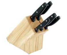 Kuppels SHARP LINE Messerblock inkl. Messer-Set, rostfrei & poliert, Küchenmesser, Tomatenmesser, Ausbeinmesser, Brotmesser & Kochmesser, Gummibaum-Holz, Edelstahl, Braun/Silber, 6-teilig