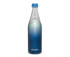 Aladdin Fresco Twist & Go Edelstahl-Isolierflasche für Kaltgetränke, 0.6 Liter, Blau, Geeignet für Kohlensäure / Sprudel, Thermoflasche Wasserflasche Kühlflasche