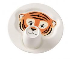 Villeroy & Boch Animal Friends Tafelservice für Kinder mit Tiger-Motiv, 2-teilig, Premium Porzellan, Weiß/Orange