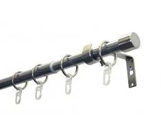 Gardinia Gardinenstangen Set Cap 1-Lauf Ø 19/16 mm beidseitig ausziehbar, Edelstahl-Optik 180-310 cm