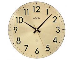 AMS Unisex Wanduhren Analog Funk Mineralglas Gold 5974