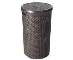CURVER Rattanoptik 48 Liter Wäschebox, Plastik, Dunkelbraun, 39.8 x 39.8 x 60.9 cm