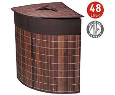 Tatkraft ATHENA Bambus Wäschekorb Eck-Wäschekorb mit Deckel und Stoffeinsatz 48L 35X35X50H cm