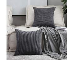 Home Kissenbezug, gestreift, Samt, volle Größe französisch 2 Packs, 16 x 16 N-Dark Grey
