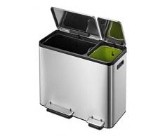 EKO Ecocasa Tretmülleimer Mülltrennsystem 30L + 15L (32,1 x 60,5 x 49,2 cm, Dämpfer-System, Fingerabdruck frei, Stay-Open, Abfallbeutelfixierung), rostfrei Edelstahl Matt, 30