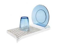 iDesign Austin Geschirr Abtropfgestell, zweiteiliges Abtropfgitter aus Metall und Kunststoff mit Ablauf für Spüle, mattsilberfarben/mattweiß