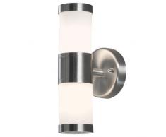 Konstsmide Modena 7592-000 Wandleuchte / B: 6cm T: 9cm H: 23cm / 2x25W / IP44 / Edelstahl/opales Glas