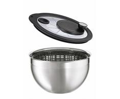 RÖSLE Salatschleuder mit Glasdeckel, Ø 24 cm, Edelstahl 18/10, 2-ton-poliert, Kurbelantrieb, komplett zerlegbar, spülmaschinengeeignet
