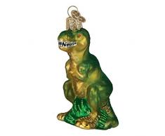 Old World Christmas Old World Christbaumschmuck: Dinosaurier aus Glas geblasen Ornamente für Weihnachtsbaum, T-Rex, Glitter Green, 4 x 2.5