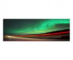 Panoramabild auf Leinwand und Keilrahmen 150x50cm Norwegen Nordlichter StraÃe Lichtspuren