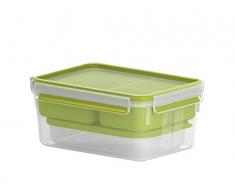 Emsa N1071600 Clip & Go Lunchbox XL (Fassungsvermögen: 2,3 Liter, rechteckig, inkl. 3 Einsätze und extra Behälter) transparent/hellgrün