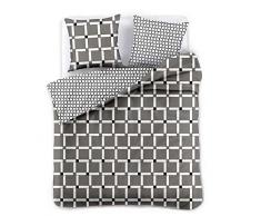 DecoKing Bettwäsche 200x200 cm mit 2 Kissenbezügen 50x75 schwarz weiß grau anthrazit Stahl geometrisches Muster Microfaser Hypnosis Wall