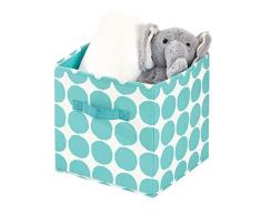 iDesign Stoffbox, kleine faltbare Aufbewahrungsbox aus Baumwoll-Polyester-Mischung mit 2 Griffen, gepunktete Ordnungsbox für Schrank, Schlafzimmer und Kinderzimmer, türkis