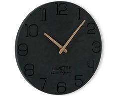 FLEXISTYLE Wanduhr ohne tickgeräusche ECO Schwarz 30cm, Wohnzimmer, Schlafzimmer, in Europa hergestellt