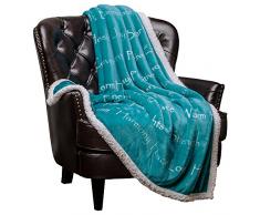 Chanasya, 5-teiliges Überwurfdeckenset mit positiven Gedanken in englischer Sprache wie warme Umarmungen, heilende Energie, heilenden Gedanken, Geschenkpackung, Überwurfdecke – Aufdruck mit schönen Nachrichten, Nackenkissen,