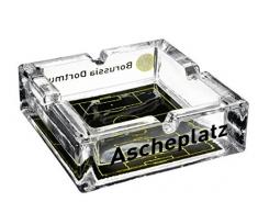 BVB Aschenbecher, Glas, Schwarz / Gelb, 7.5 x 7.5 x 5 cm