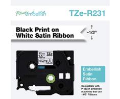 Brother P-Touch Embellish Black Print on White Satin Ribbon TZER231 Satinband, Plastik, Schwarz auf Weiß